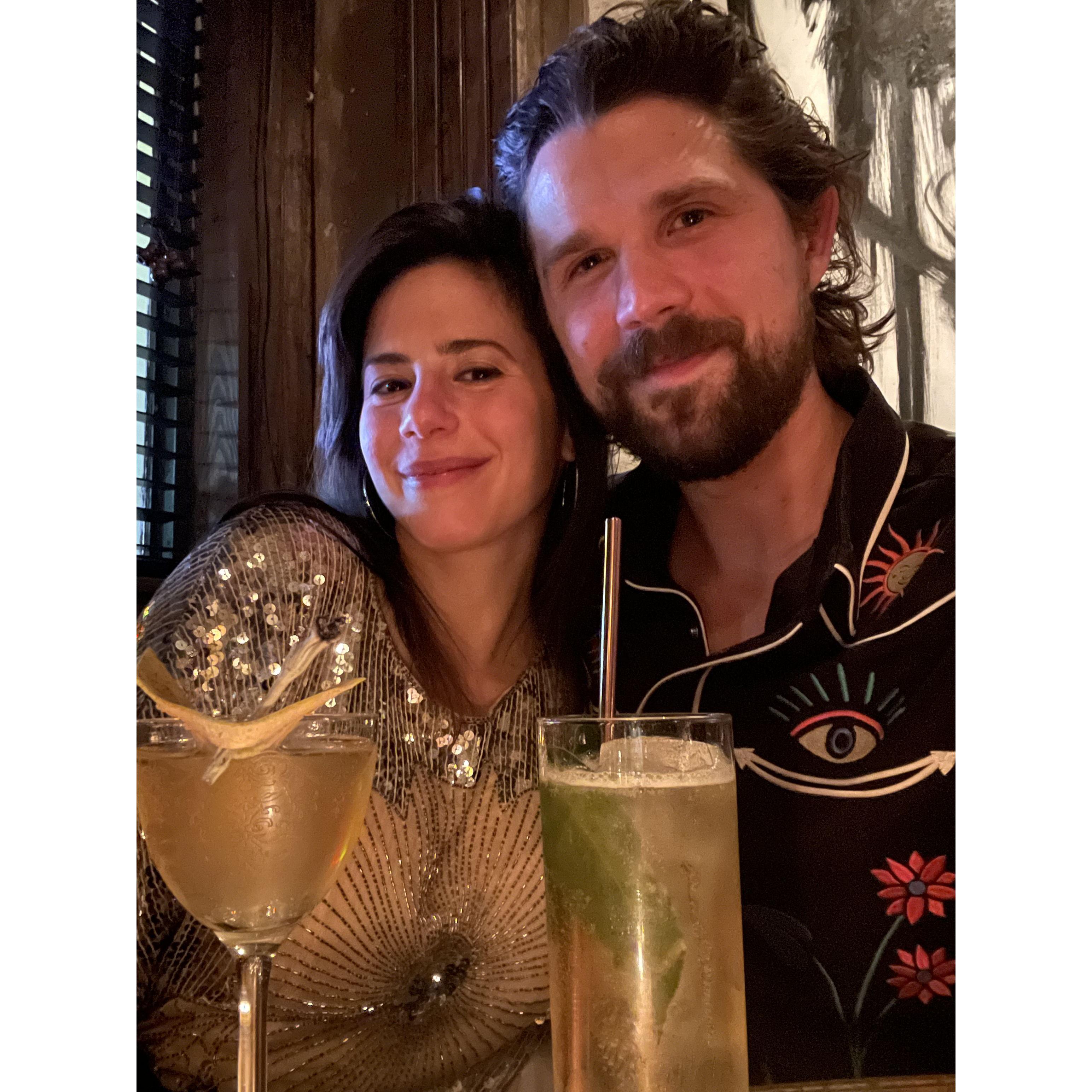 Feeling snazzy at our favorite restaurant, Mar's in Astoria, where we went on our second date and many more since!