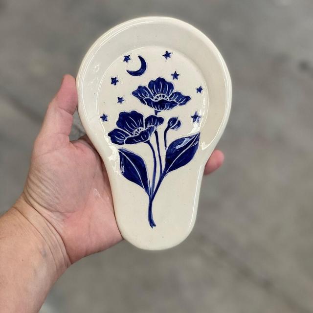 Blue Poppy Moon and Stars Spoon Rest