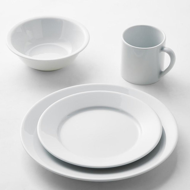 Apilco Tradition Porcelain 16-Piece Dinnerware Set with Cereal Bowl, White