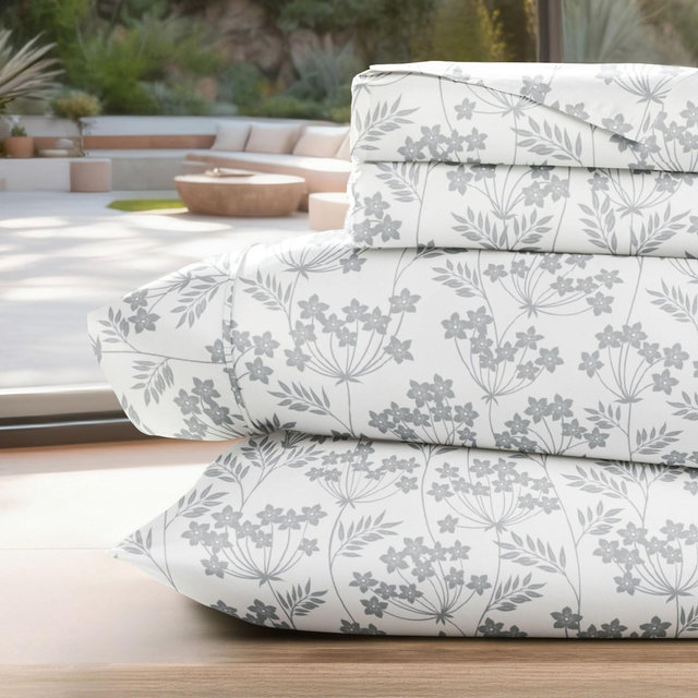 Floral & Paisley Patterns 4PC Sheet Set - Extra Soft - Becky Cameron, Chantilly Lace Light Blue, King