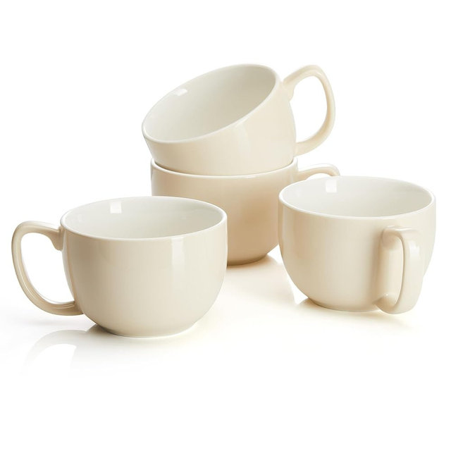 Teocera 16oz Large Coffee Mugs Set of 4 - Thick Cream Porcelain Cups for Cappuccino, Latte, Tea & Hot Chocolate - Dishwasher Safe Ceramic with Comfort Grip Handles