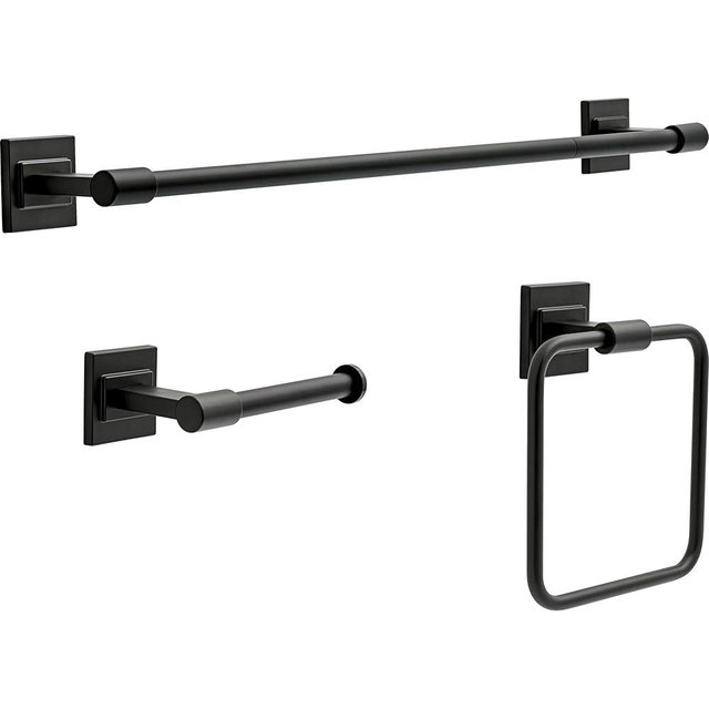 Delta Faucet McLaren 3-Piece Bathroom Set, Matte Black, 18"/24" Towel Rack, Toilet Paper Holder, Ring MCL63-MB