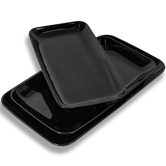 DELLING Large Serving Platter, 16/14/12inch Black Serving Tray Set- Rectangular Serving Platters for Party, Entertaining, Turkey Platter for Thanksgiving, Christmas, Microwave Dishwasher Oven Safe