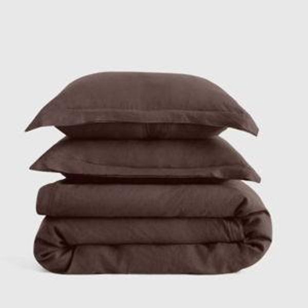 European Linen Double Flange Duvet Cover Set in Espresso