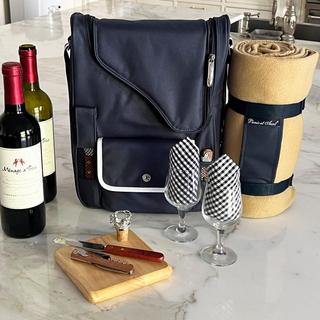 Insulated 2-Bottle Wine Carrier with Glasses, Blanket & Accessories
