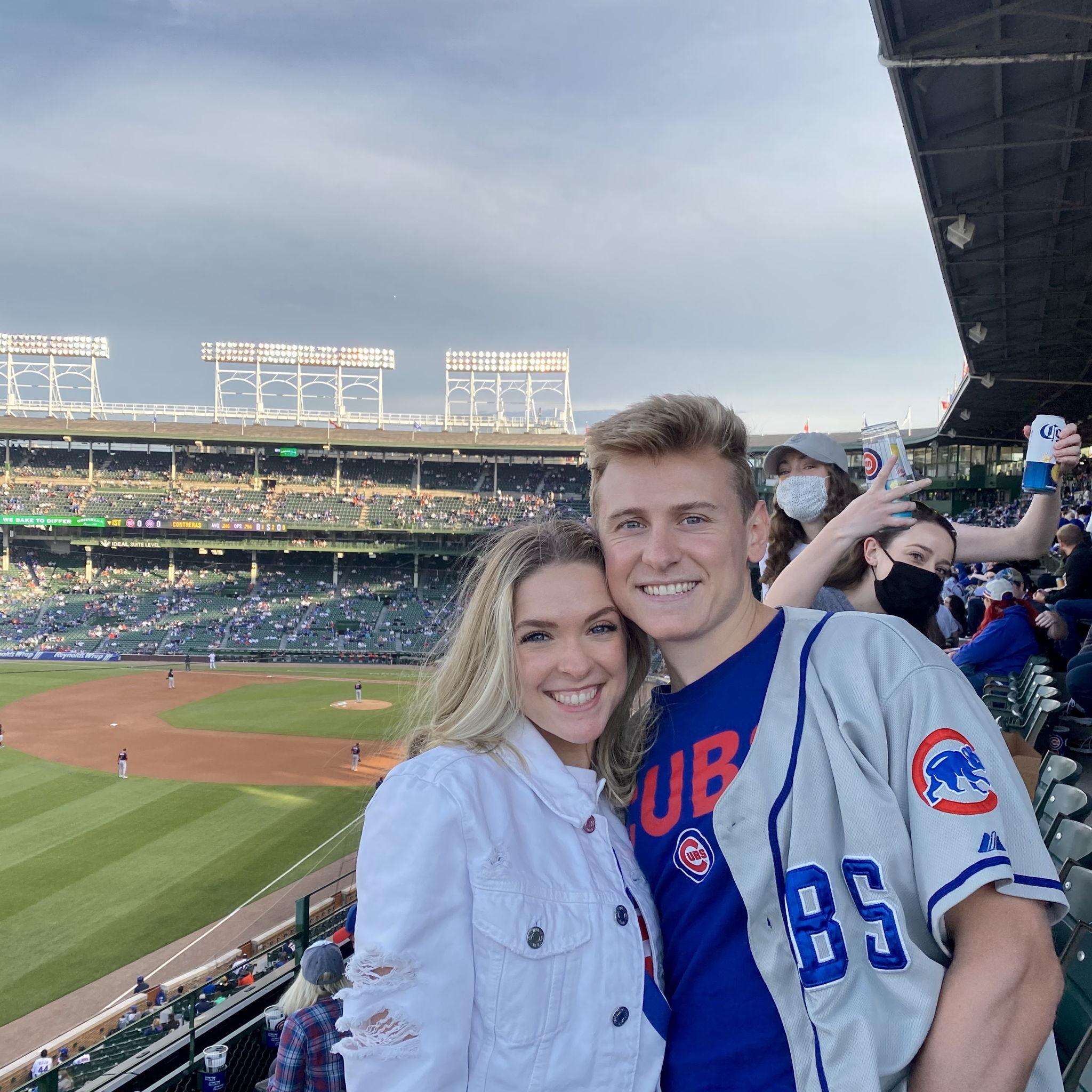 We love the Cubs! (Peak our besties/two bridesmaids in the background).