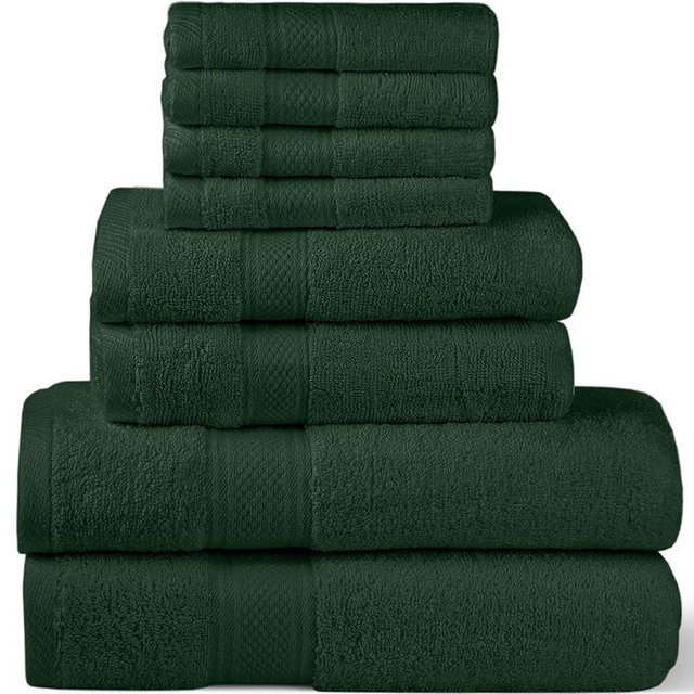 Homes Perception Luxury 8 Pack Towel Set | Premium Quality 2 Bath Towels, 2 Hand Towels 4 Washcloths | 600 GSM (Hunter Green)