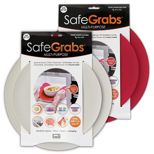 Safe Grabs 2 Color Bundle: Original Multi-Purpose Silicone Microwave Mat | As Seen on Shark Tank, GMA & The View (BPA Free, Heat Resistant, Dishwasher Safe), Gray & Red