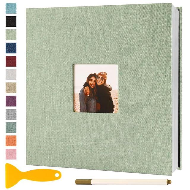 Photo Album Self Adhesive Pages Scrapbook Magnetic Photo Albums for 4x6 5x7 8x10 Pictures Sticky Pages Books for Baby Family Wedding 11x10.6 GrassGreen 40 Pages