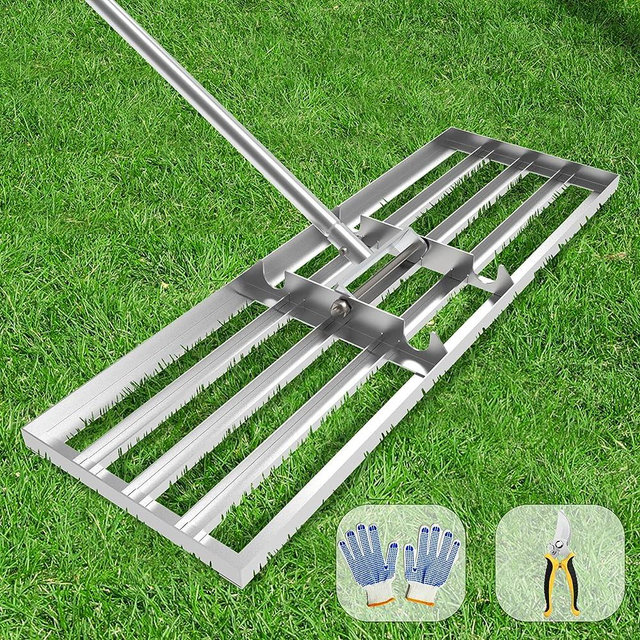 Dremmt Lawn Leveling Rake 35x10 inch, (Professional-Grade) Lawn Leveler Tool with Stainless Steel Handle Rakes for Lawns Heavy Duty Landscape Rake for Backyard, Garden, Golf Course, Farm, Pasture