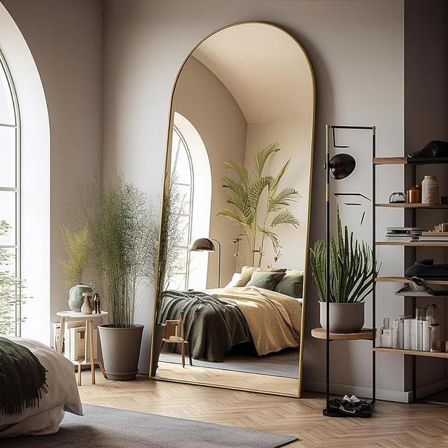AyeWish Floor Mirror, Oversized Full Length Mirror, Arched Mirror, Large Standing Mirror, Tall Mirror, Wall Mounted, FreeStanding, Giant Mirror, 71"×30", Aluminum Frame - Gold
