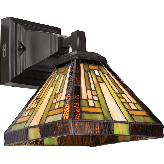 Quoizel Stephen 1-Light Vintage Bronze Wall Sconce Light, Hand-Assembled Tiffany Style Art Glass Wall Lights, Timeless Design – Durable Steel Construction Wall Light for Living Room