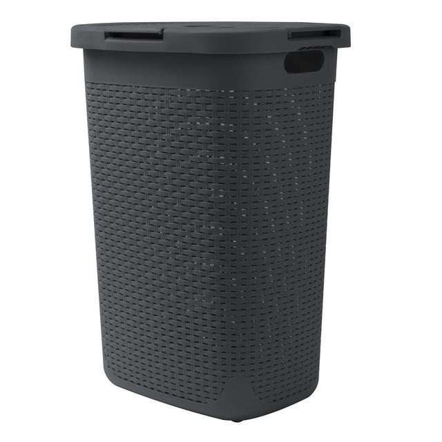 Mind Reader Basket Laundry Hamper with Cutout Handles, Washing Bin, Dirty Clothes Storage, Bathroom, Bedroom, Closet, 60 Liter, Grey