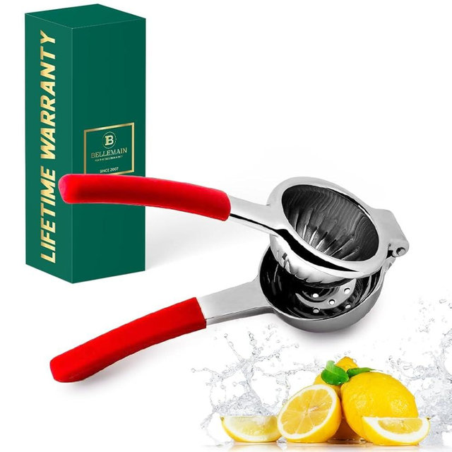 Bellemain Citrus Juicer | Metal Lemon Squeezer | Lime and Lemon Juicer Stainless Steel with Silicone Handles | Manual Juicer, Citrus Squeezer, Hand Held Juicer | Bar Juicer for Bartender (Cranberry)