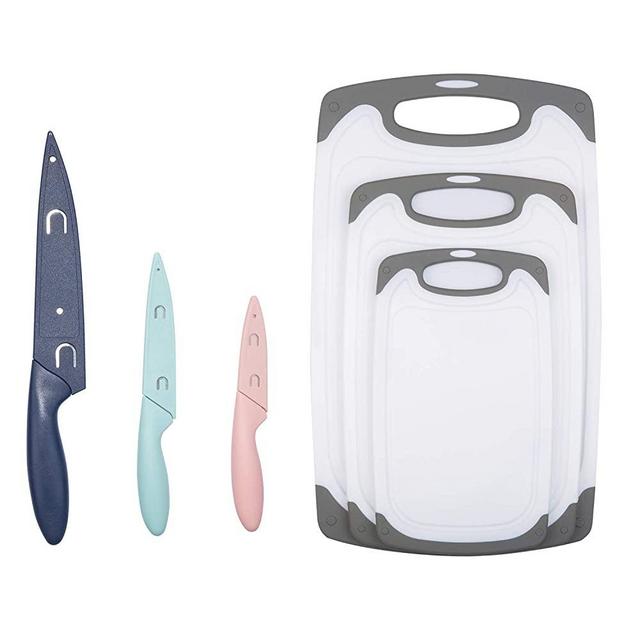 Cutiset 3 Piece Plastic Cutting/Chopping Boards with multicolor sharpe knife set For Kitchen