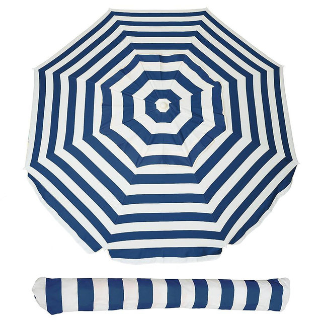 AMMSUN 6.5ft Portable Beach Umbrella for Sand with air vent Tilt Pole, Carry Bag UV 50+ Protection Outdoor Umbrellas Windproof for Patio Garden Beach Pool Backyard Navy Stripe