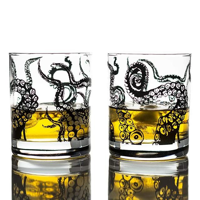 Greenline Goods Whiskey Glasses - 10 Oz Tumbler Gift Set – Kraken Whiskey Glasses (Set of 2) | Rocks Glass Octopus Decor | Old Fashioned Rocks Glasses