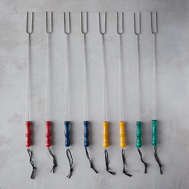 Steel & Wood Roasting Forks, Set of 8