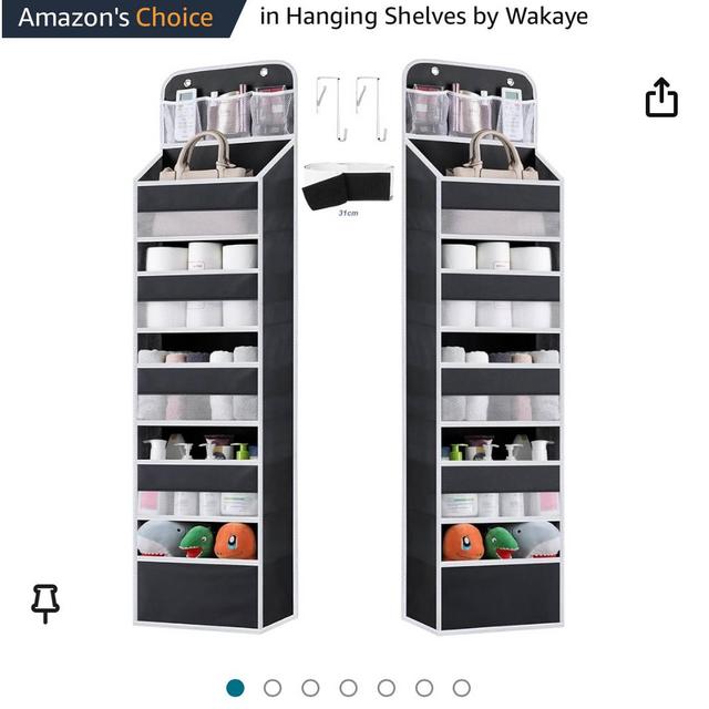 Wakaye 6-Shelf Over the Door Organizer - Hanging Storage with 8 Large Capacity Pockets for Pantry, Nursery, Bathroom, Bedroom, Kitchen, Dorm, and Camper, Black