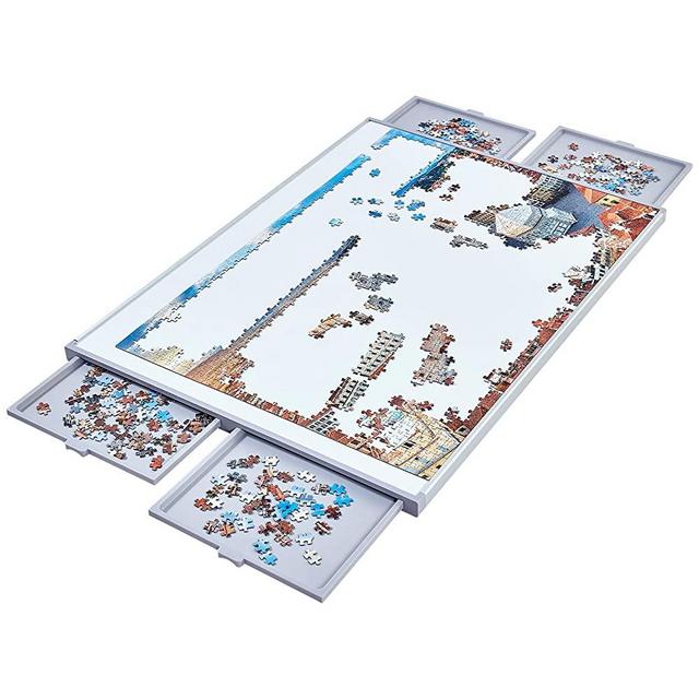 1500 Piece Non-Wood Jigsaw Puzzle Board with Drawers, Portable Puzzle Table for Adults, Puzzle Tray, Large Size: 35×26 Inch Work Surface, 4 Drawers, Lightweight Design