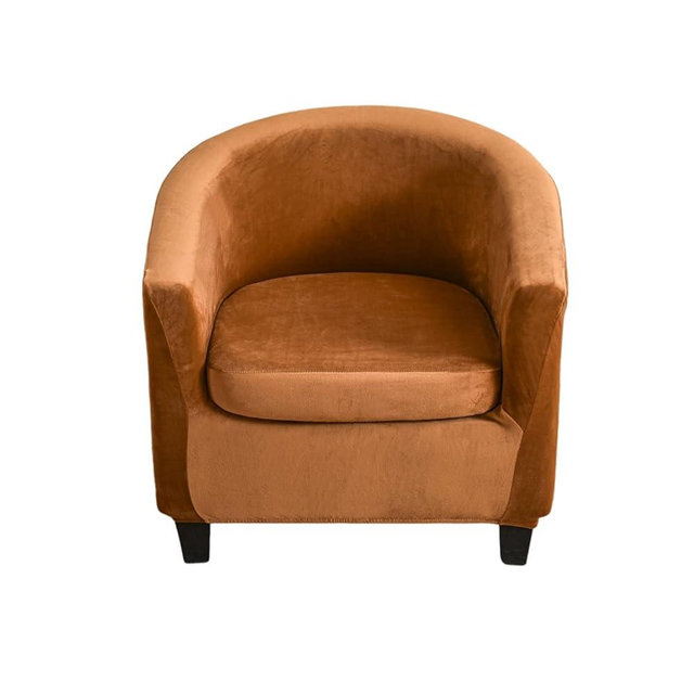 NILUOH Velvet Club Chair Slipcover 2 Piece Stretch Tub Chair Cover Round Barrel Chair Covers Non Slip Armchair Covers Couch Covers with Elastic Bottom for Bar Counter Living Room(Camel)