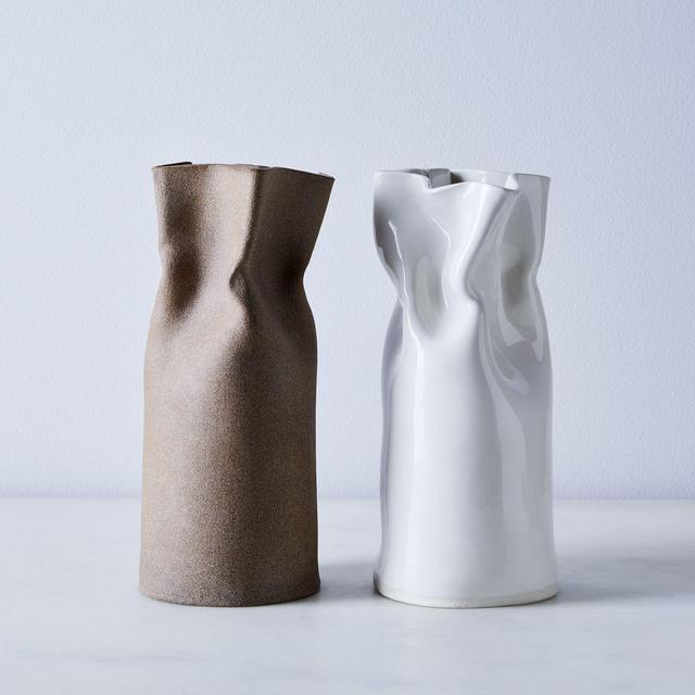 Handmade Ceramic Paper Bag Vase- NATURAL COLOR