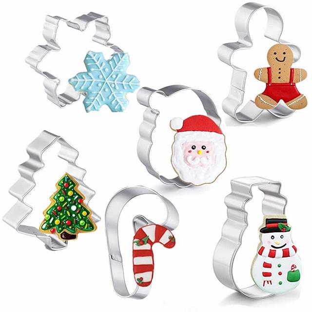 Large Christmas Cookie Cutters, 4.25" Holiday Cookie Cutters Shape with Recipe Booklet Gingerbread Men,Christmas Tree,Snowflake, Candy Cane,Santa Face and Snow Man for Baking
