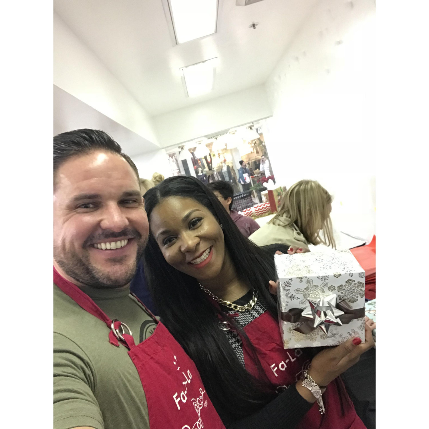 Wrapping gifts for Habitat for Humanity
