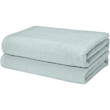 AmazonBasics Quick-Dry Bath Towels, 100% Cotton, Set of 2, Ice Blue