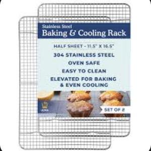 Ultra Cuisine Oven-Safe, Dishwasher-Safe 100% Stainless Steel Cooling and Baking Rack Set Heavy Duty Tight-Wire - 11.5 x 16.5-inch - Set of 2 - Half Sheet Pan Cooling Racks