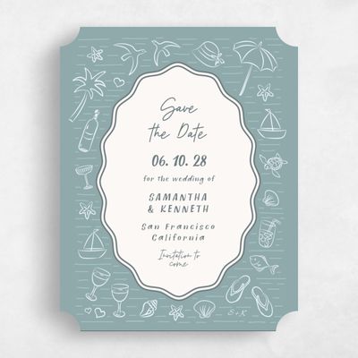 Blue Ticket Wedding Save the Date - Mare Portrait