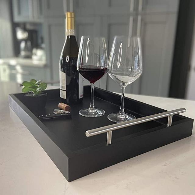 Trend Home & Kitchen Decorative Coffee Table Tray - bar Tray - Serving Tray with Metal Handles - Breakfast in Bed Tray - tv Remote Tray - 18 x 13 - Ottoman Tray - no Assembly Required
