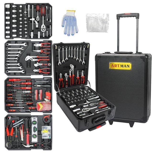 RYH 899pcs All-in-One Professional Tool Set & Rolling Tool Box Set - 4 Drawer Organizer Storage Case - Complete Home, Auto, Mechanic Tool Kit for DIY, Homeowner, Handyman Tool Set (Black)