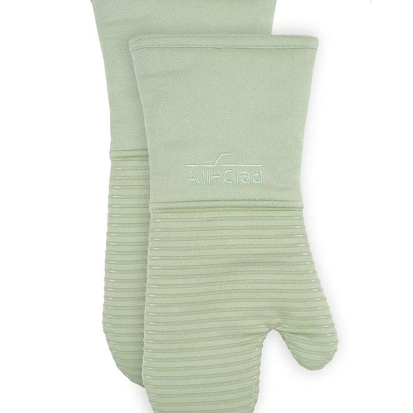 (Fennel Color) Ribbed Silicone Cotton Twill Oven Mitt, Set of 2
