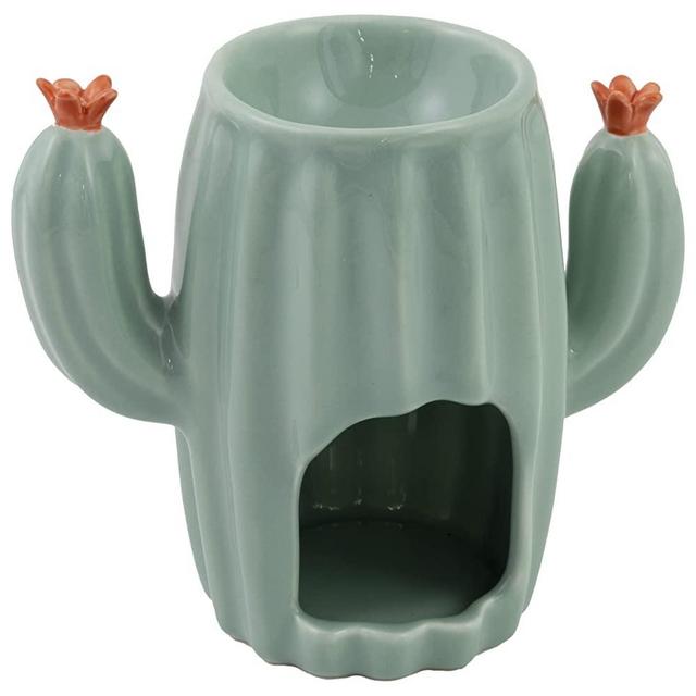 Boston International Wax Melt Warmer Ceramic Tealight Tart Burner, 4.5" Tall, Cactus