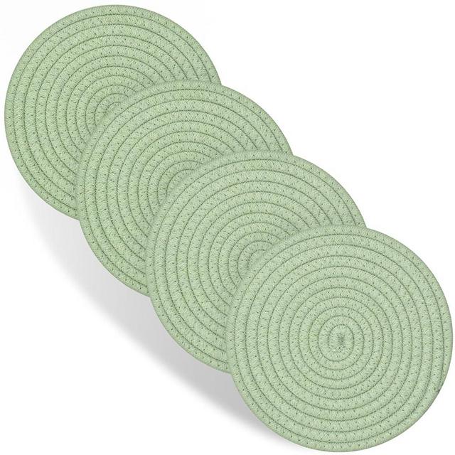 Trivets for Hot Dishes, 4 Pot Holders for Kitchen, Heat Resistant Mats for Countertop, 8 Inch Hot Pads for Hot Pots and Pans, Coaster, Home Essentials, Rustic Farmhouse Decor (Green)