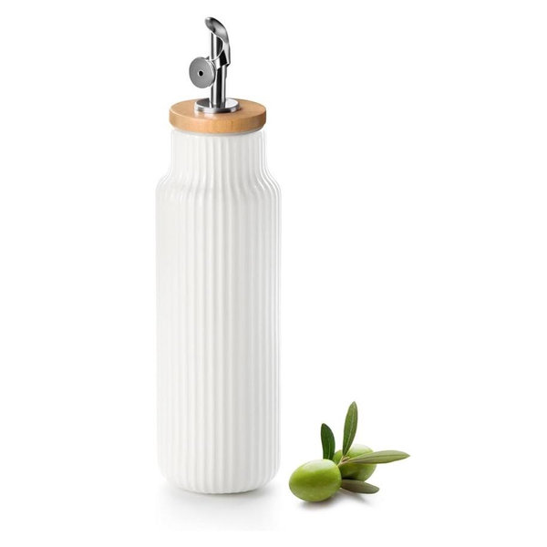 Nucookery Ceramic Olive Oil Dispenser Bottle for Kitchen, 14 oz Opaque Vinegar Dispenser Bottle, Large Capacity Cooking Oil Container for Storage Vinegar, Soy Sauce, Coffee Syrup, White