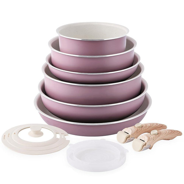 Pots and Pans Set Nonstick - YIIFEEO Kitchen Cookware Sets Detachable Handle Pot and Pan Set Removable Handle Camping Cooking Set, Oven Broiler Safe 550F Non Toxic Frying Pans for Cooking Pan Set Gift