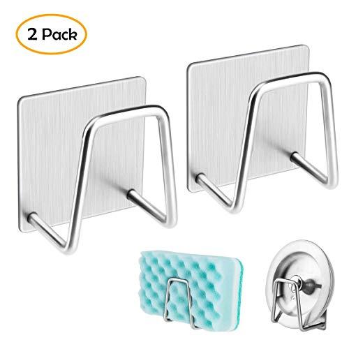 NEXCURIO Adhesive Sponge Holder Sink Caddy for Kitchen Accessories - SUS304 Stainless Steel Rust Proof Waterproof, Quick Drying (2 Pack)