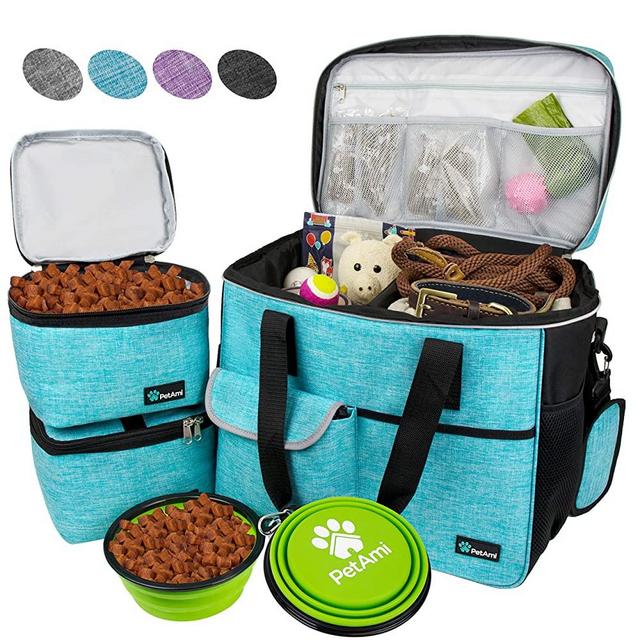 PetAmi Dog Travel Bag | Airline Approved Tote Organizer with Multi-Function Pockets, Food Container Bag and Collapsible Bowl | Perfect Weekend Pet Travel Set for Dog, Cat