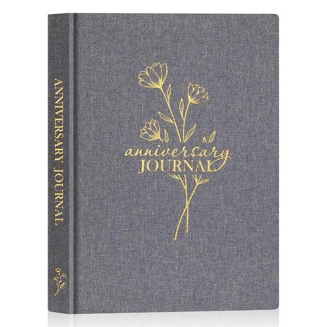 Lanpn Wedding Anniversary Journal Notebook - Linen First Year to 70th Anniversary Scrapbook Memory Book for Couples - Newlywed Marriage Journal Wedding Anniversary Book Gifts (Grey, 190 Pages)