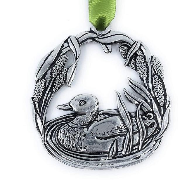 Wood Duck Mallard Christmas Ornament Decor Pewter Gift Box Handmade