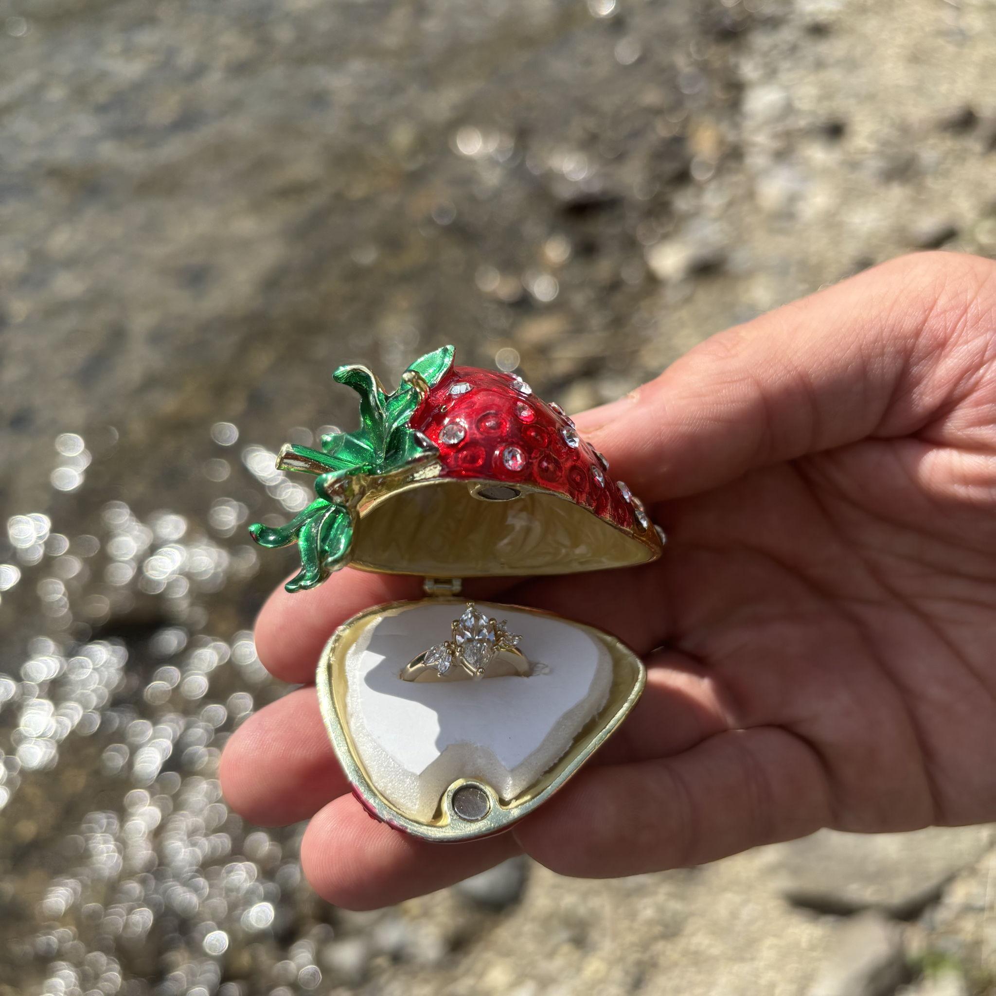 Strawberry ring box! Evan made the inside part to have the ring stand up