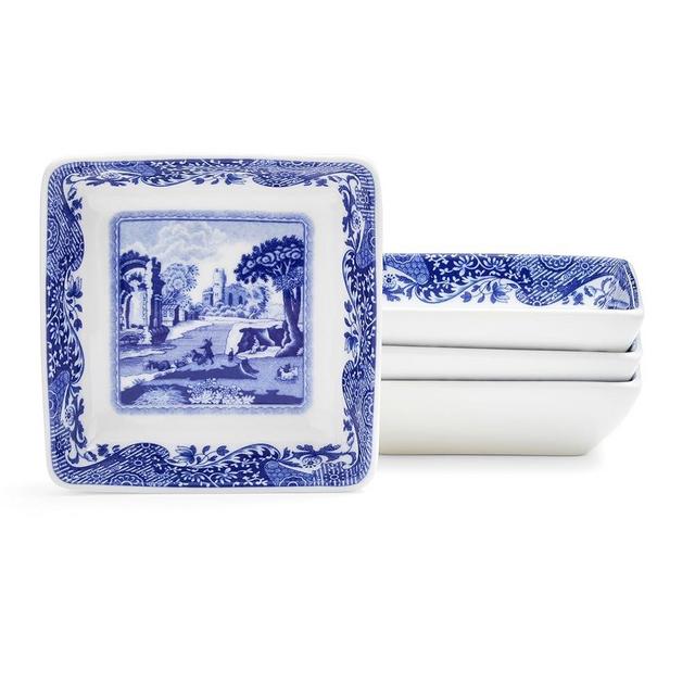 Spode Blue Italian Square Dishes | Set of 4 Small Serving Dishes for Dips, Sauces and Condiments | 3 Inch Bowls made of Fine Porcelain | Microwave and Dishwasher Safe