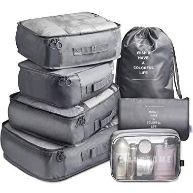 Packing Cubes 7 Set Lightweight Travel Luggage Organizers with Laundry Bag or Toiletry Bag
