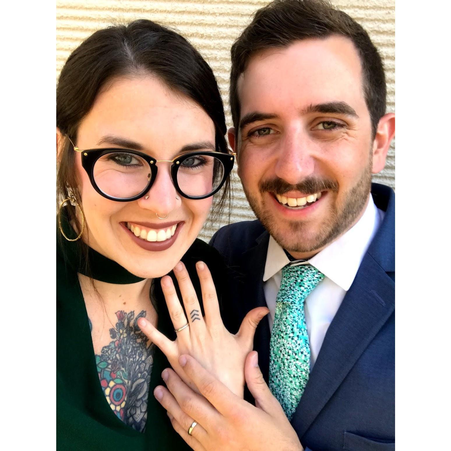 Sara proposed to Aaron, March 2019, with Gram and Pap Semborski's rings.
