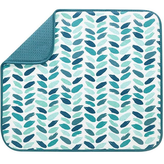 S&T INC. Absorbent, Reversible Microfiber Dish Drying Mat for Kitchen, 16 Inch x 18 Inch, Paint Stroke