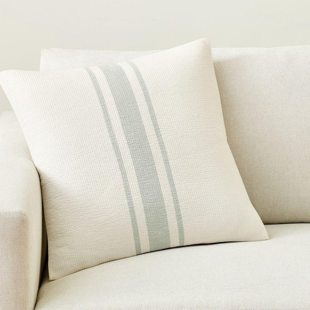 Striped Linen Pillow Cover, Ivory/Chambray, 20"