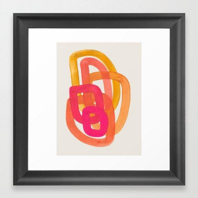 Funky Retro 70's Style Pattern Orange Pink Greindent Striped Circles Mid Century Colorful Pop Art Framed Art Print