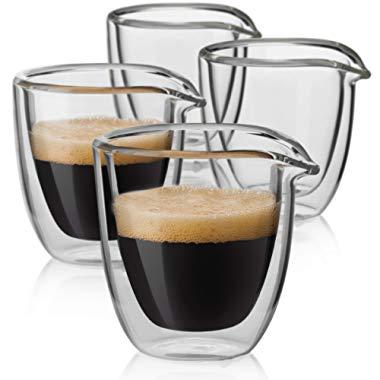Easy Pour Espresso Cups Set of 4 – Insulated Coffee Shot Glasses with Spout (2.6 oz)